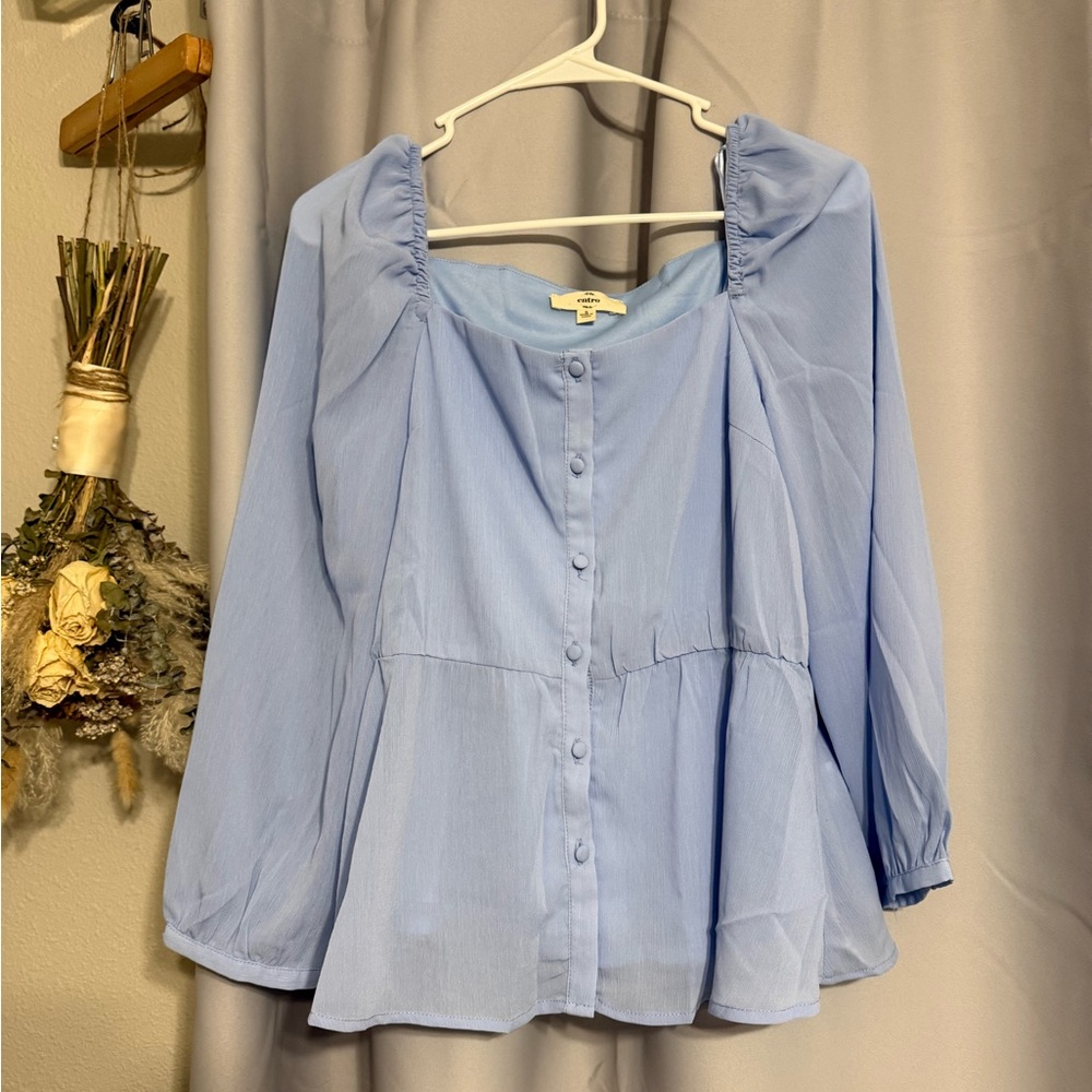 Entro Light Blue Button-Up Blouse NWOT